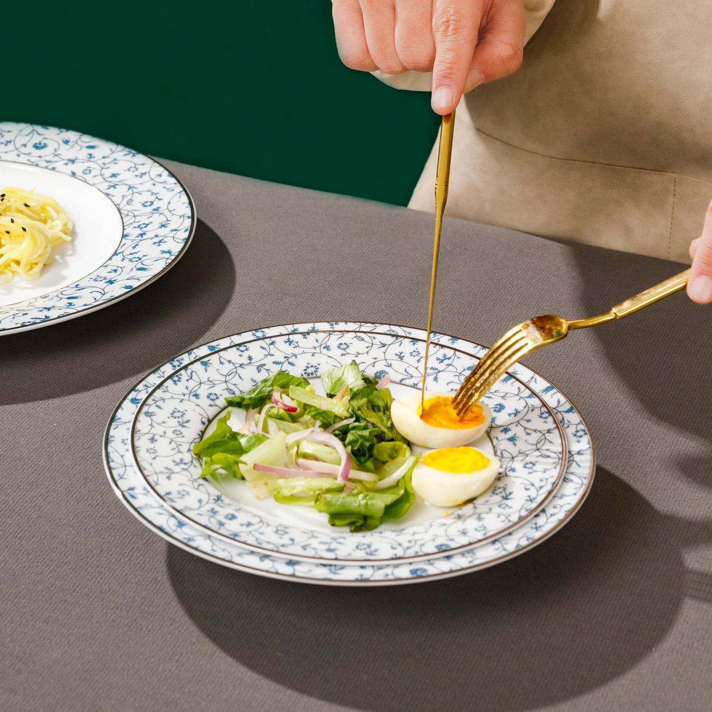 Frendorf | 20 Stück Blau Floral Print Keramik Geschirrset für 4 Besteckset