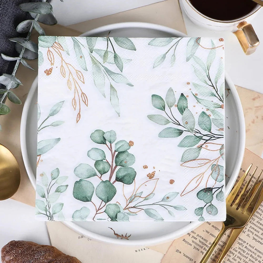 Frendorf | 20 Stück grüne Pflanze bedruckte Servietten Papiertuch Mund abwischen Tuch Papiertuch