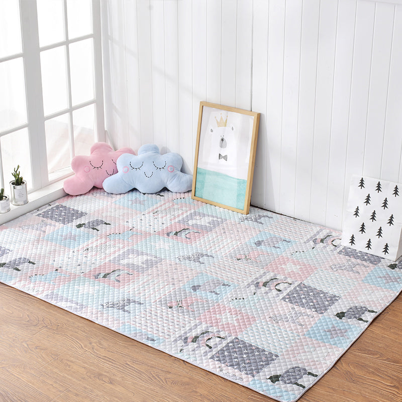 Frendorf | Zachte Dierafdruk Gequilt Tapijt Multi Color Cartoon Tapijt Katoen Gemakkelijk Onderhoud Tapijt voor Kinderkamer