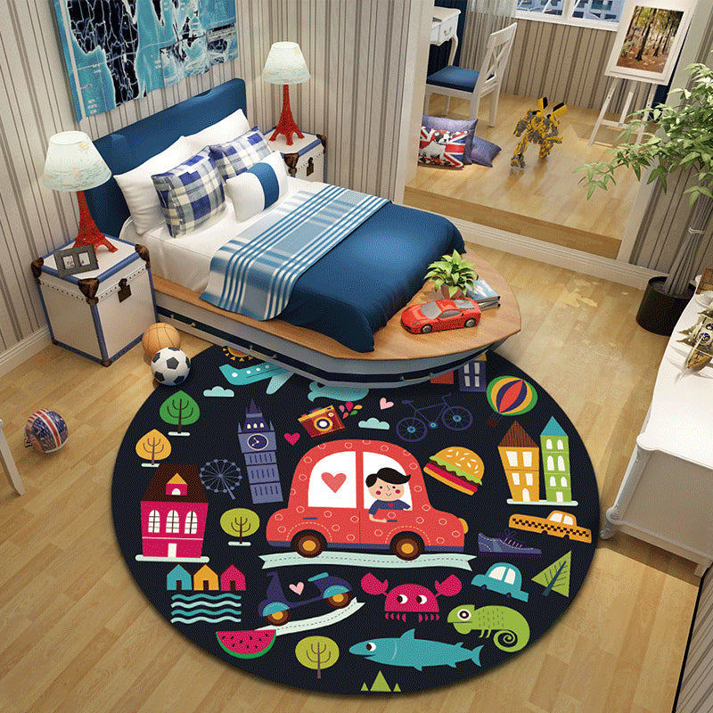Frendorf | Cartoon Character Indoor Rug Multi Colored Polyester Carpet Stain Resistant Non-Slip Backing Pet Friendly Rug for Child Room
