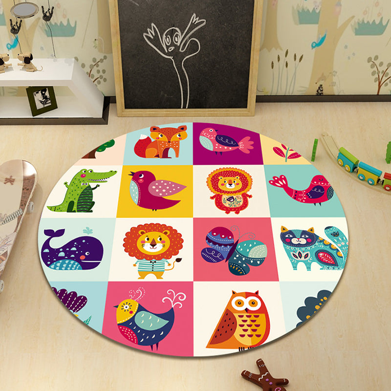 Frendorf | Cartoon Character Indoor Rug Multi Colored Polyester Carpet Stain Resistant Non-Slip Backing Pet Friendly Rug for Child Room