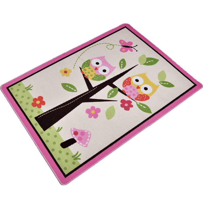 Frendorf | Roze Uil Tekening Print Tapijt Polyester Cartoon Tapijt Anti-Slip Onderzijde Machine Wasbaar Huisdiervriendelijk Vloerkleed voor Kinderkamer