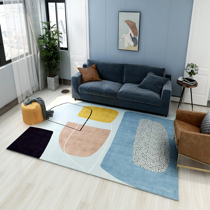 Frendorf | Multi gekleurde geometrische bloktapijt synthetisch Scandinavisch tapijt machinewasbaar huisdiervriendelijk antislip tapijt voor woonkamer