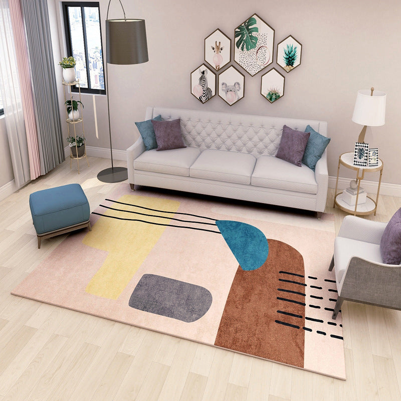 Frendorf | Multi gekleurde geometrische bloktapijt synthetisch Scandinavisch tapijt machinewasbaar huisdiervriendelijk antislip tapijt voor woonkamer