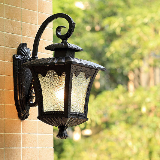 Frendorf | 1 Kop Wandlamp Vintage Lantaarnvormige Gehard Glas Wandlamp in Zwart voor Tuin