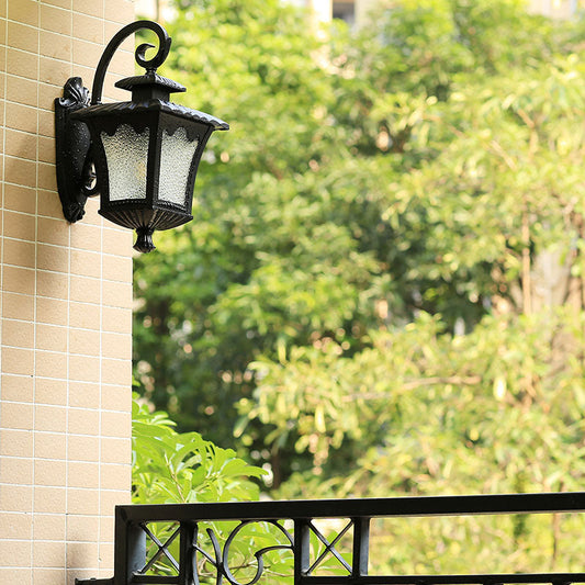 Frendorf | 1 Kop Wandlamp Vintage Lantaarnvormige Gehard Glas Wandlamp in Zwart voor Tuin