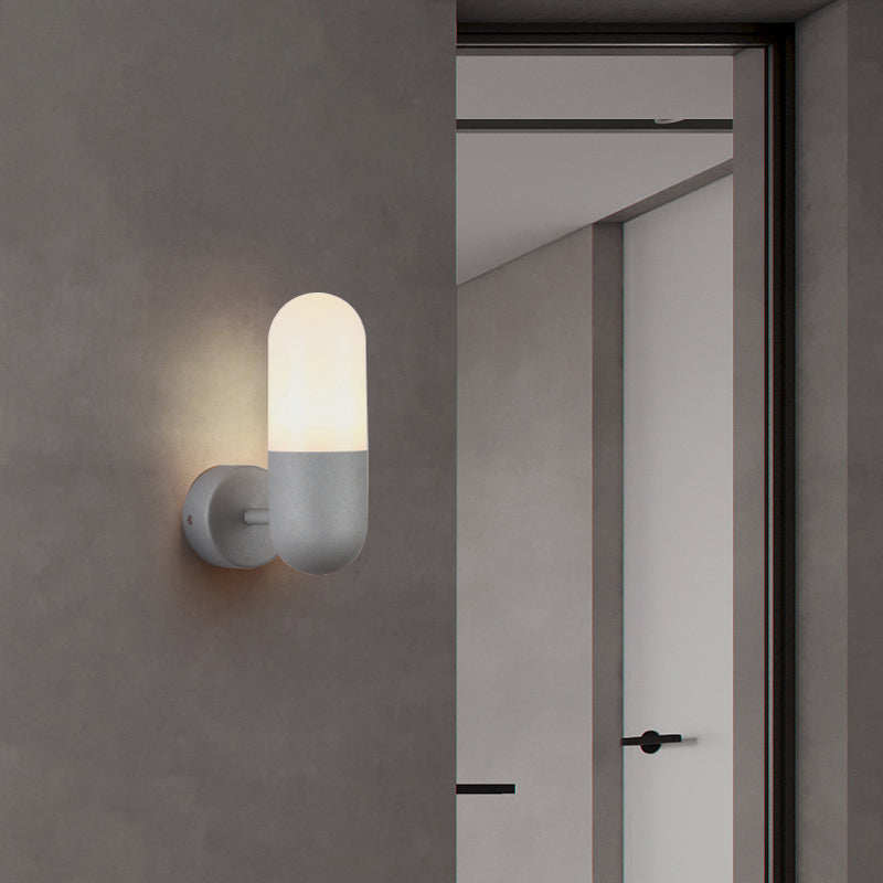 Frendorf | Kapsule Metalen Wandlamp Postmodern 1 Licht Zwart/Grijs/Wit Wandgemonteerde Lamp voor Slaapkamer