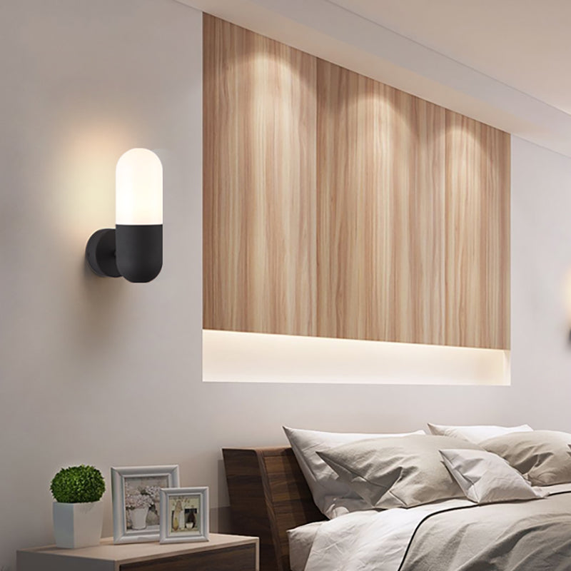 Frendorf | Kapsule Metalen Wandlamp Postmodern 1 Licht Zwart/Grijs/Wit Wandgemonteerde Lamp voor Slaapkamer