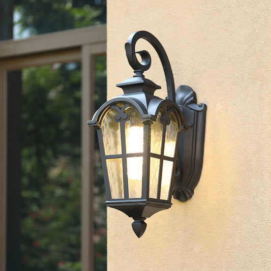 Frendorf | 1 Glühbirne Wandmontage Licht Retro Laternenförmige Rippenglas Wandleuchte für Innenhof