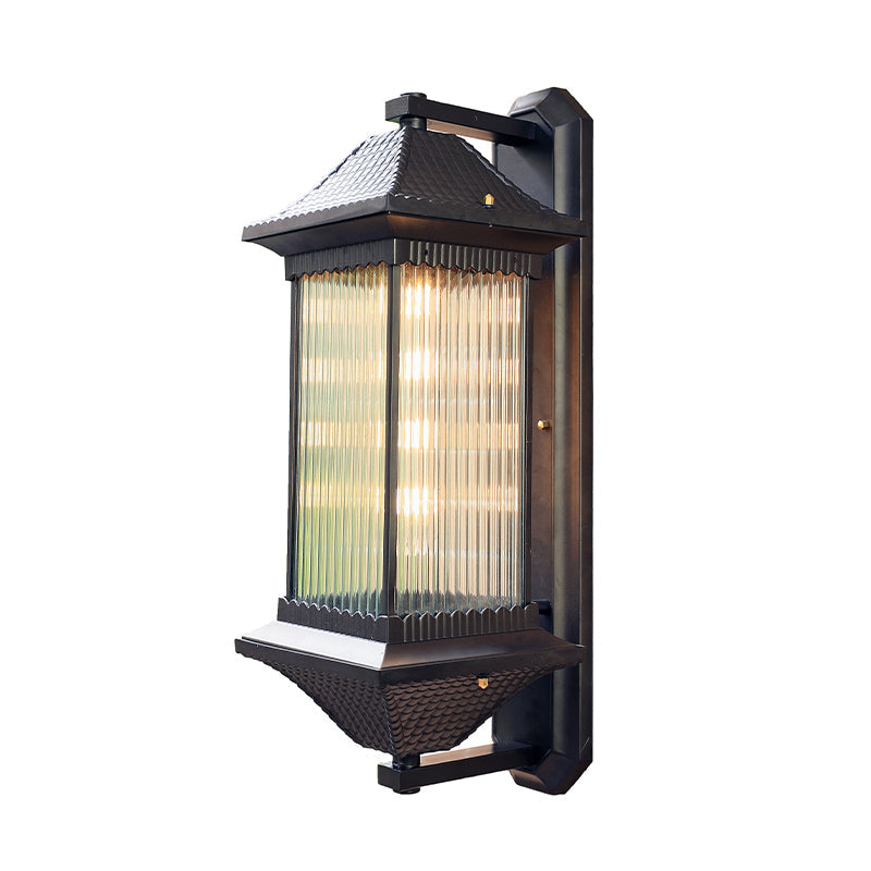 Frendorf | Geribbelte Glazen Rechthoekige Schaduw Wandlamp Classic Single Buiten Wandverlichting Fixture in Koffie