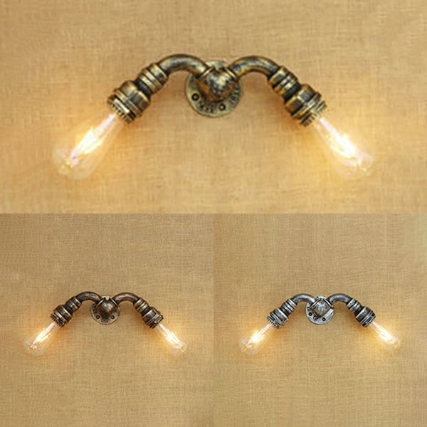 Frendorf | 2 Köpfe Wand Sconce Licht mit Wasserrohr Schmiedeeisen Industriellen Restaurant Wandbeleuchtung in Bronze/Antik Messing