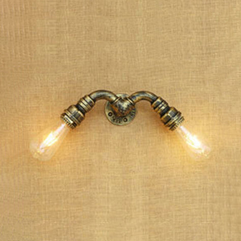 Frendorf | 2 Köpfe Wand Sconce Licht mit Wasserrohr Schmiedeeisen Industriellen Restaurant Wandbeleuchtung in Bronze/Antik Messing
