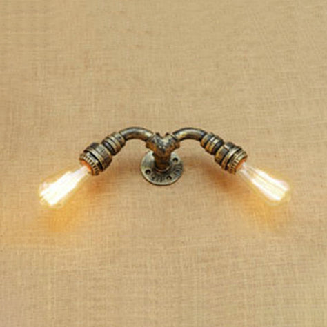 2 Köpfe Wandlampe Licht mit Wasserrohr Schmiedeeisen Industrie Restaurant Wandbeleuchtung in Bronze/Antikmessing