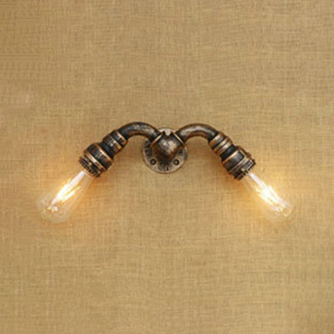 2 Köpfe Wandlampe Licht mit Wasserrohr Schmiedeeisen Industrie Restaurant Wandbeleuchtung in Bronze/Antikmessing