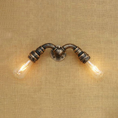 2 Köpfe Wandlampe Licht mit Wasserrohr Schmiedeeisen Industrie Restaurant Wandbeleuchtung in Bronze/Antikmessing
