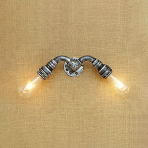 2 Köpfe Wandlampe Licht mit Wasserrohr Schmiedeeisen Industrie Restaurant Wandbeleuchtung in Bronze/Antikmessing