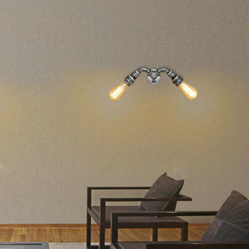2 Köpfe Wandlampe Licht mit Wasserrohr Schmiedeeisen Industrie Restaurant Wandbeleuchtung in Bronze/Antikmessing