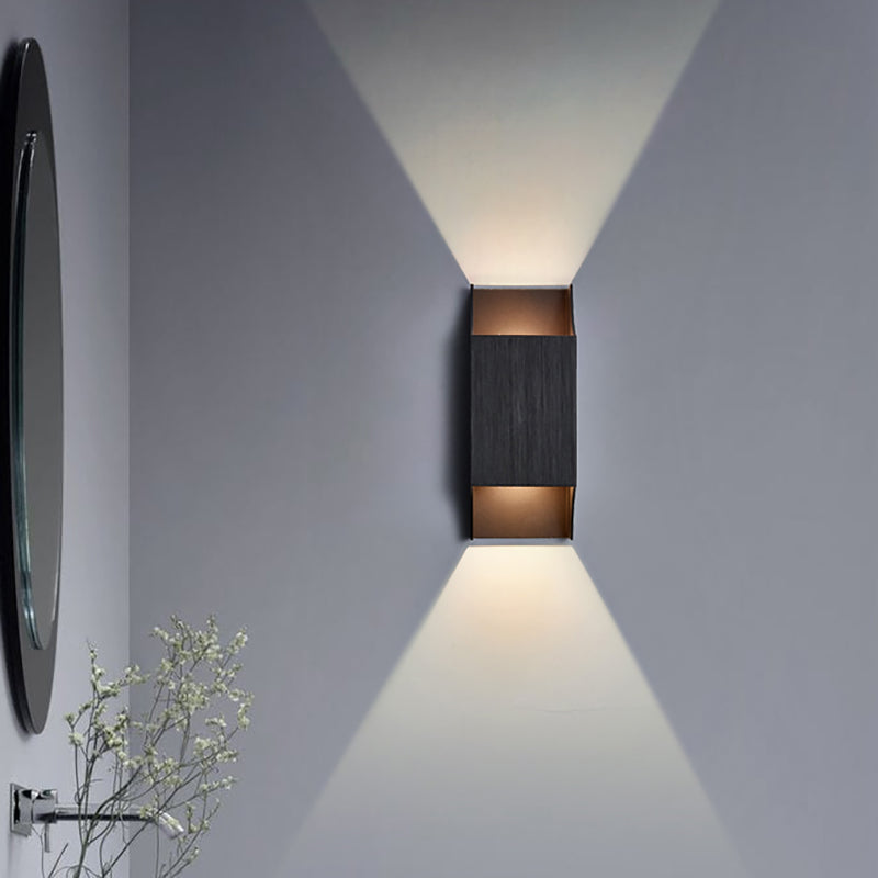 Frendorf | 1 Licht Schlafzimmer Auf- und Abwärts LED Wandleuchte mit geometrischem Metallschirm Schwarz/Grau/Weiß Wandmontage Licht