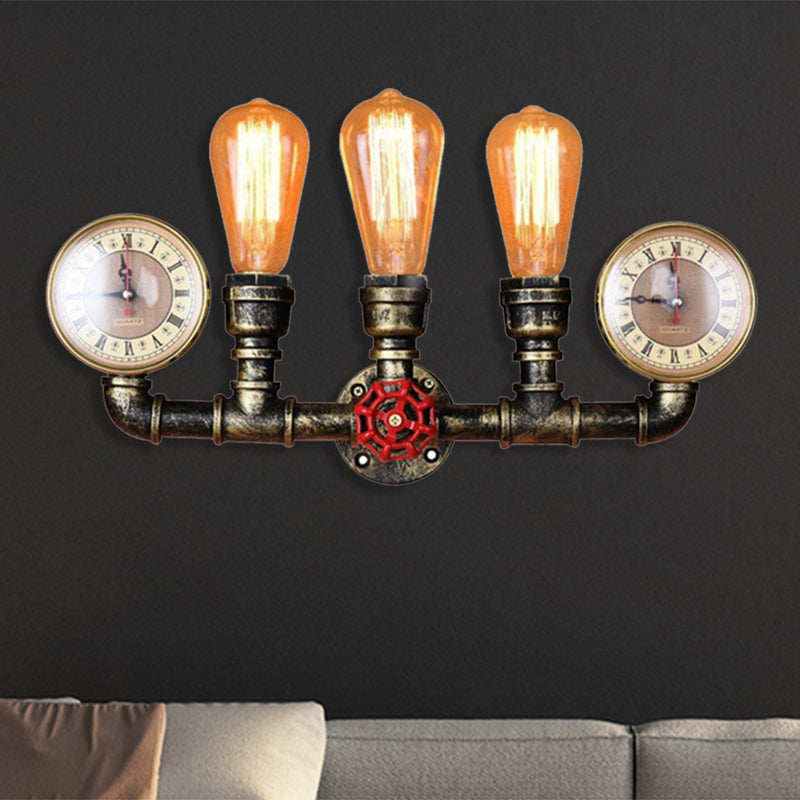 Frendorf | Armed Metal Wandverlichting Industrieel 3 Lampen Binnen Muur Gemonteerde Lamp met Drukmeter