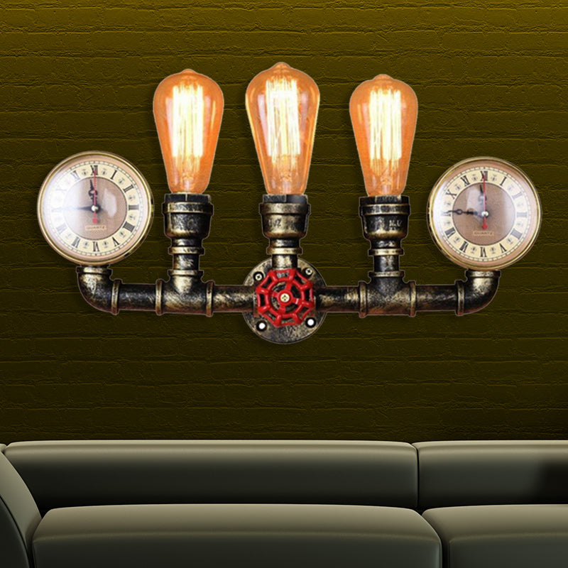 Frendorf | Armed Metal Wandverlichting Industrieel 3 Lampen Binnen Muur Gemonteerde Lamp met Drukmeter