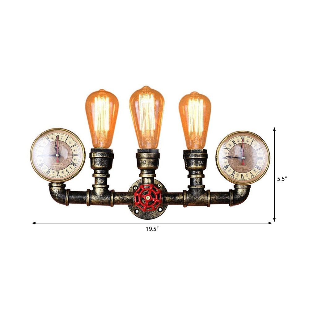 Frendorf | Armed Metal Wandverlichting Industrieel 3 Lampen Binnen Muur Gemonteerde Lamp met Drukmeter