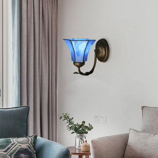 Frendorf | Blaue Glasglocke Wandlampe mit Gänsekopf 1 Licht Vintage Innenwandbeleuchtung