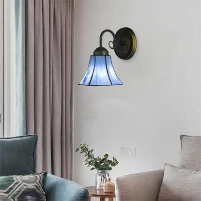 Frendorf | Blaue Glasglocke Wandlampe mit Gänsekopf 1 Licht Vintage Innenwandbeleuchtung