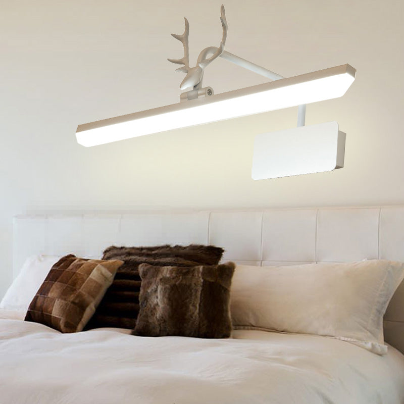 Lineare Metall-Wandlampe Modernistische Led Weiß/Schwarz/Gold Wandmontierte Schminklicht mit Geweiharm in Weiß/Natürliches Licht, 17"/20,5"/28" Breit