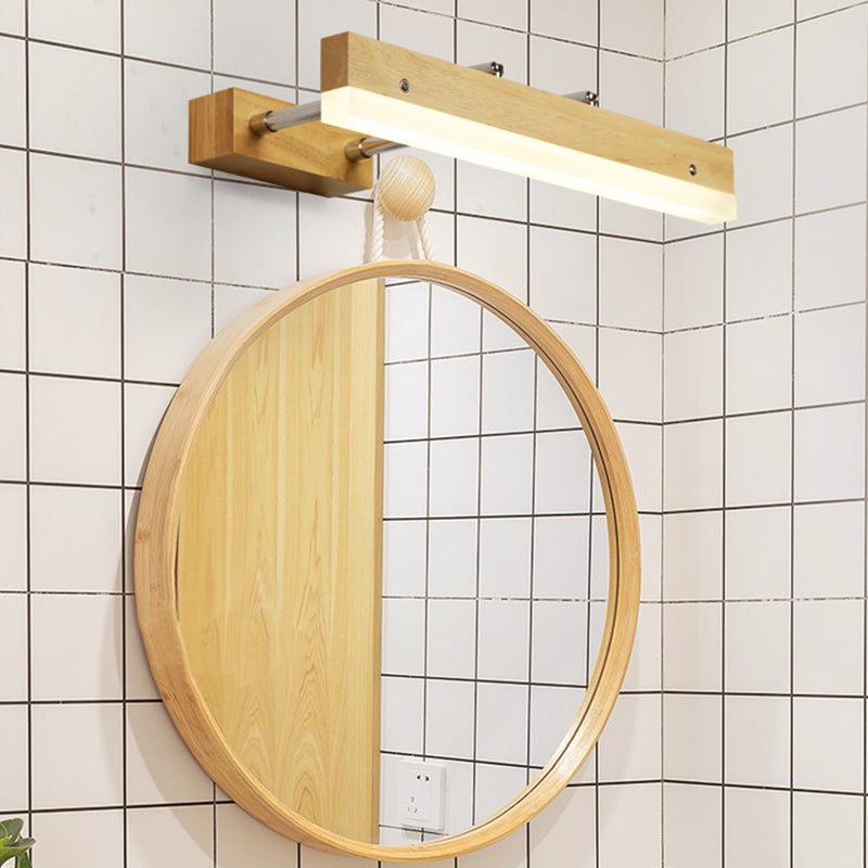 Frendorf | Lineare Vanity Light Zeitgenössische Holz Led Beige Wandmontierte Vanity Lampe in Weiß/Warmlicht, 16"/23,5"/31,5" Breit