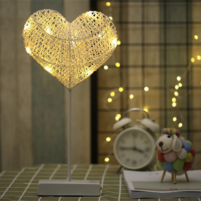 Frendorf | Artistieke Geometrische LED Tafellamp Rieten Bedlamp Batterij Nachtkastlamp in Beige