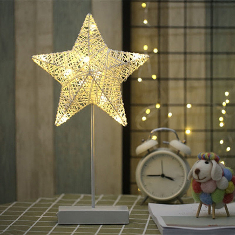 Frendorf | Artistieke Geometrische LED Tafellamp Rieten Bedlamp Batterij Nachtkastlamp in Beige