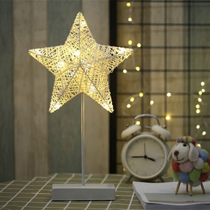 Frendorf | Artistieke Geometrische LED Tafellamp Rieten Bedlamp Batterij Nachtkastlamp in Beige
