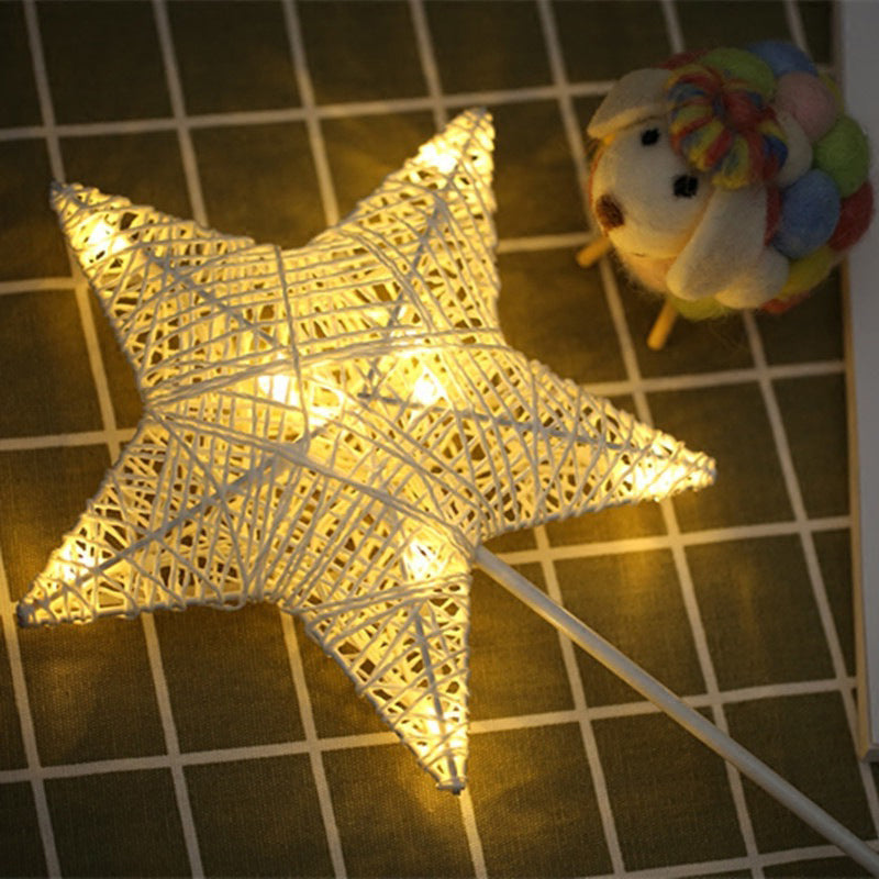 Frendorf | Artistieke Geometrische LED Tafellamp Rieten Bedlamp Batterij Nachtkastlamp in Beige