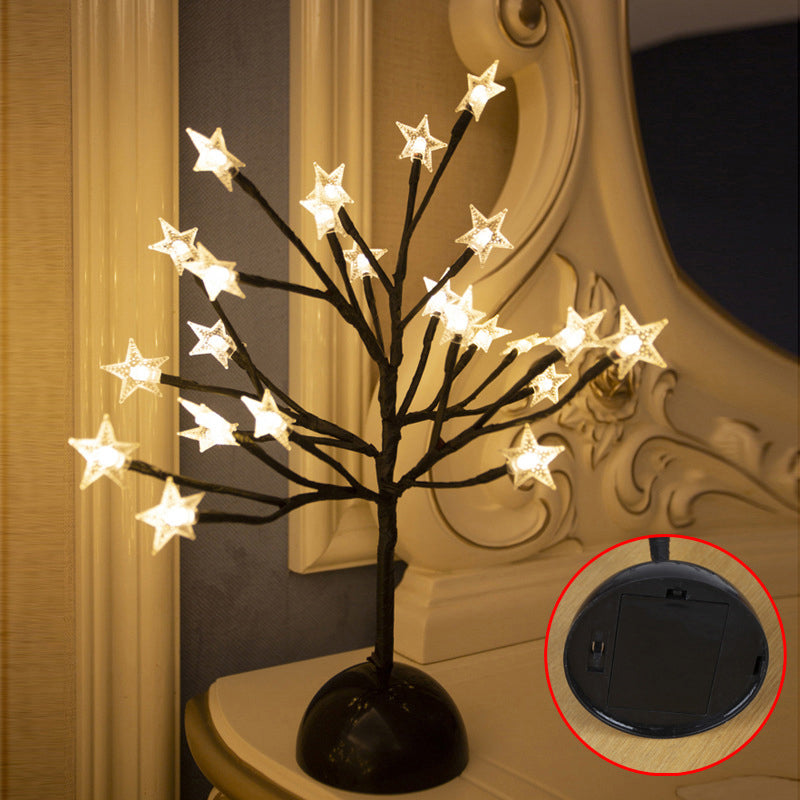 Frendorf | Baumförmige Batterie Tischbeleuchtung Kunst Dekor Kunststoff Schlafzimmer LED Nachttischlampe in Schwarz