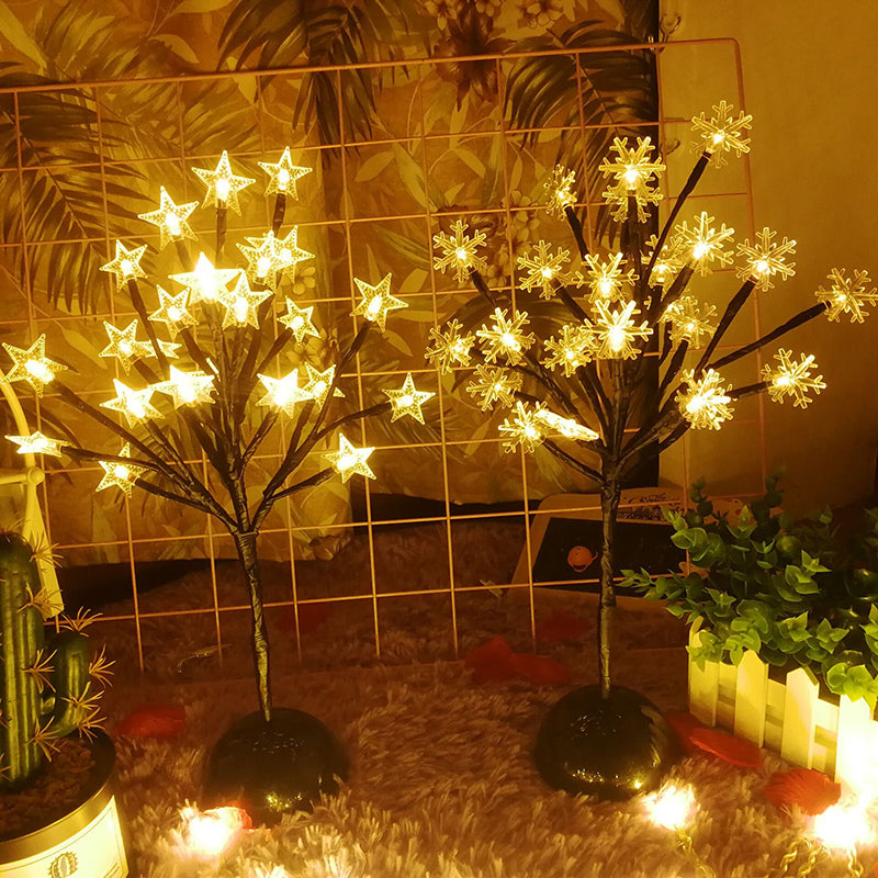 Frendorf | Baumförmige Batterie Tischbeleuchtung Kunst Dekor Kunststoff Schlafzimmer LED Nachttischlampe in Schwarz