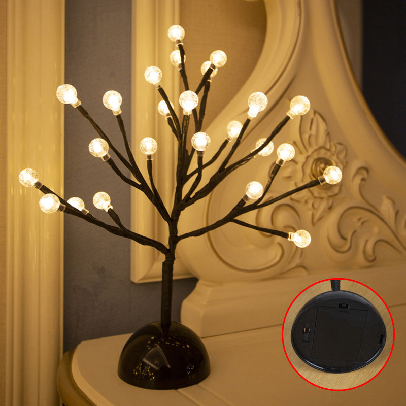 Frendorf | Baumförmige Batterie Tischbeleuchtung Kunst Dekor Kunststoff Schlafzimmer LED Nachttischlampe in Schwarz
