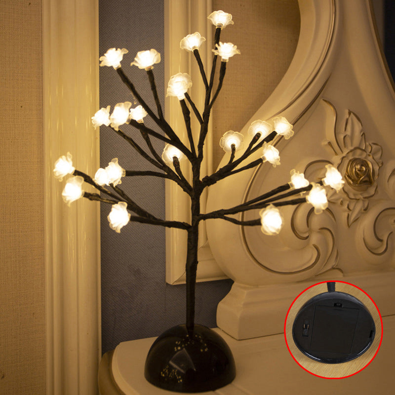 Frendorf | Baumförmige Batterie Tischbeleuchtung Kunst Dekor Kunststoff Schlafzimmer LED Nachttischlampe in Schwarz
