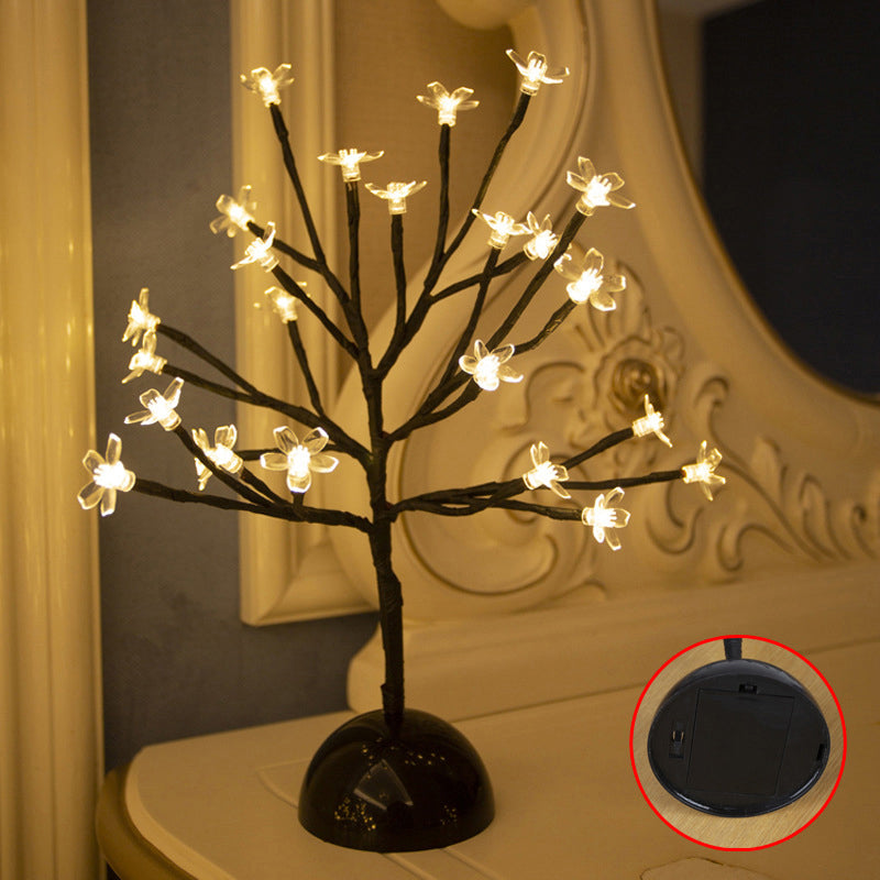 Frendorf | Baumförmige Batterie Tischbeleuchtung Kunst Dekor Kunststoff Schlafzimmer LED Nachttischlampe in Schwarz
