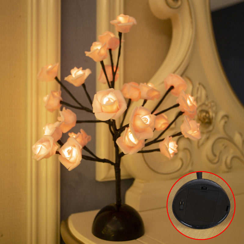Frendorf | Baumförmige Batterie Tischbeleuchtung Kunst Dekor Kunststoff Schlafzimmer LED Nachttischlampe in Schwarz