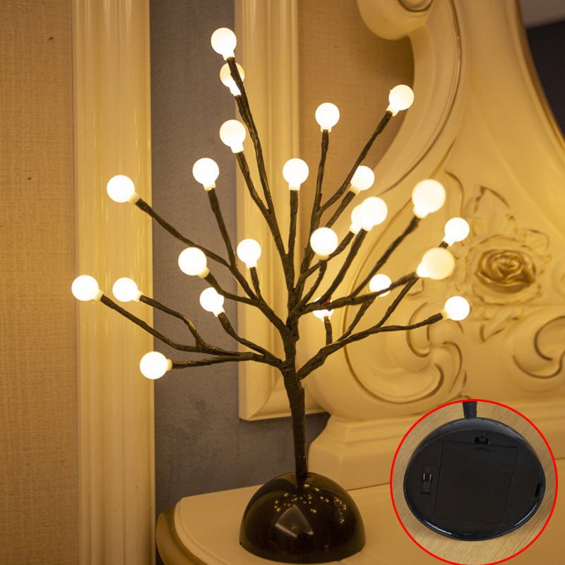 Frendorf | Baumförmige Batterie Tischbeleuchtung Kunst Dekor Kunststoff Schlafzimmer LED Nachttischlampe in Schwarz