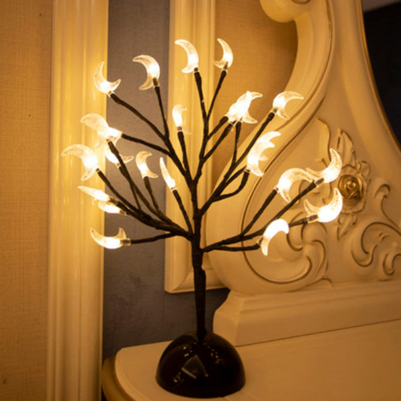 Frendorf | Baumzweig Plastik LED Tischlampe Künstlerisch Schwarz Batterie Nachttischlampe für Schlafzimmer