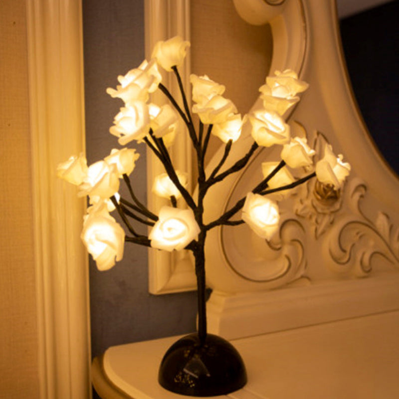 Frendorf | Baumzweig Plastik LED Tischlampe Künstlerisch Schwarz Batterie Nachttischlampe für Schlafzimmer