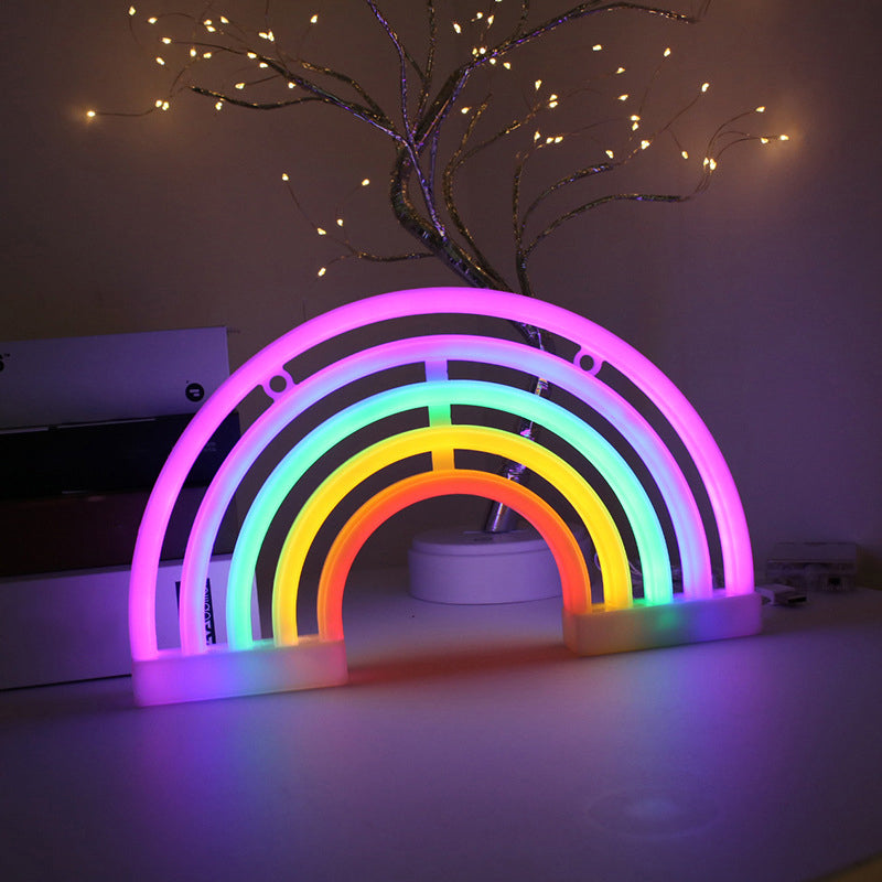 Frendorf | Witte Regenboogvormige LED Tafel licht Minimalisme Rubber Neon Muurverlichting met USB Oplaadpoort