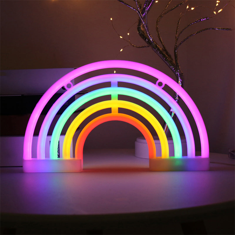 Frendorf | Witte Regenboogvormige LED Tafel licht Minimalisme Rubber Neon Muurverlichting met USB Oplaadpoort