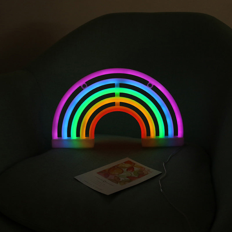 Frendorf | Witte Regenboogvormige LED Tafel licht Minimalisme Rubber Neon Muurverlichting met USB Oplaadpoort