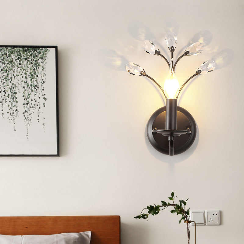 Frendorf | Enkel-Lamp Kaars Wandlamp Boerderij Zwarte Metaal Wandlicht met Crystal Tak