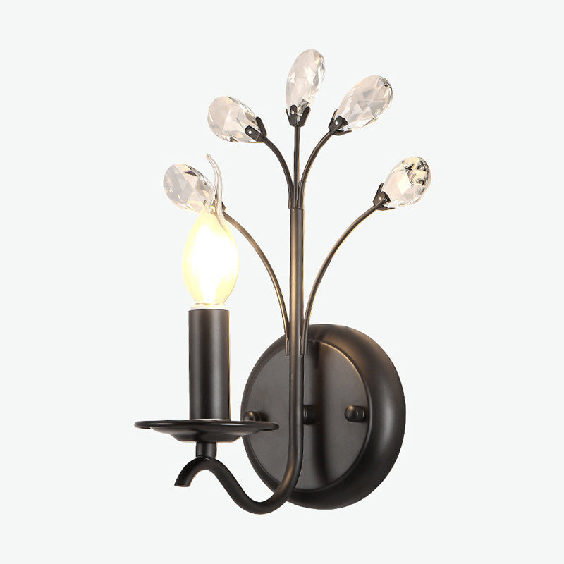 Frendorf | Enkel-Lamp Kaars Wandlamp Boerderij Zwarte Metaal Wandlicht met Crystal Tak