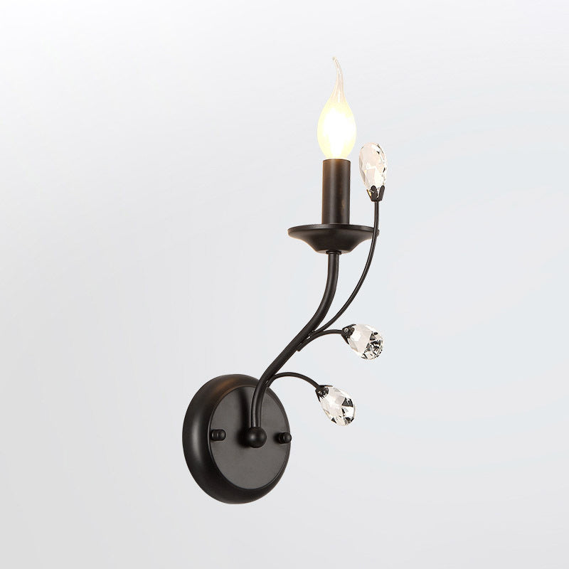 Frendorf | Enkel-Lamp Kaars Wandlamp Boerderij Zwarte Metaal Wandlicht met Crystal Tak