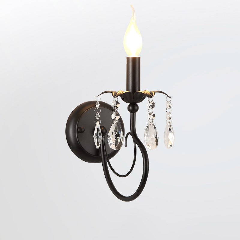 Frendorf | Enkel-Lamp Kaars Wandlamp Boerderij Zwarte Metaal Wandlicht met Crystal Tak