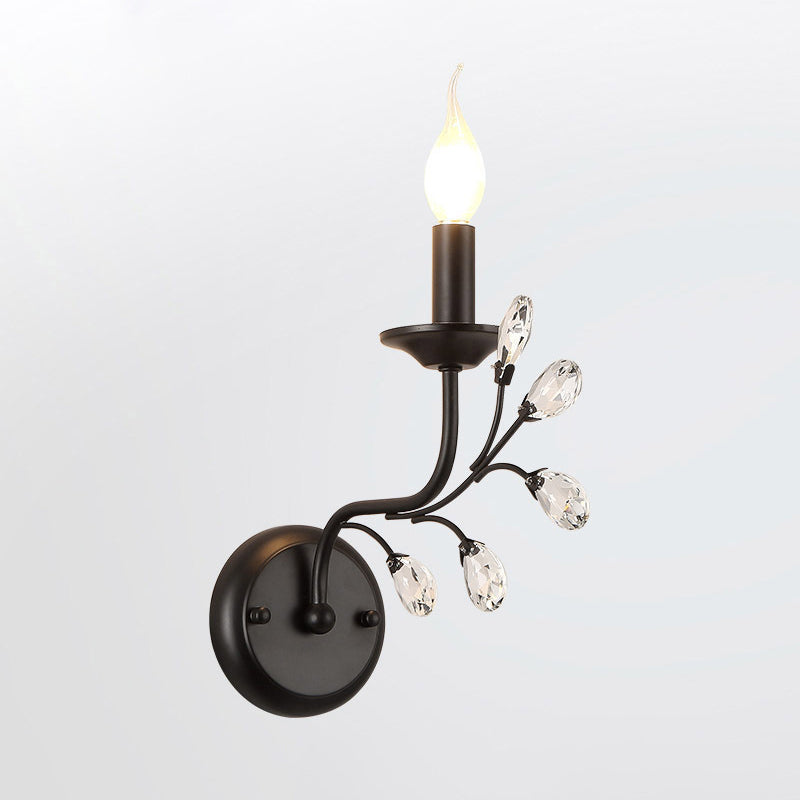 Frendorf | Enkel-Lamp Kaars Wandlamp Boerderij Zwarte Metaal Wandlicht met Crystal Tak